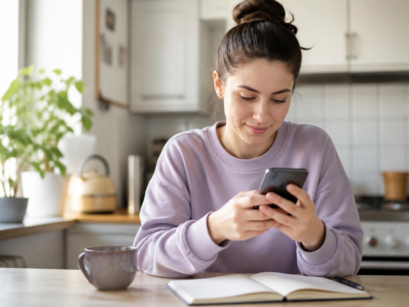 Personne qui consulte la rétroaction de sa conversation sur son téléphone.