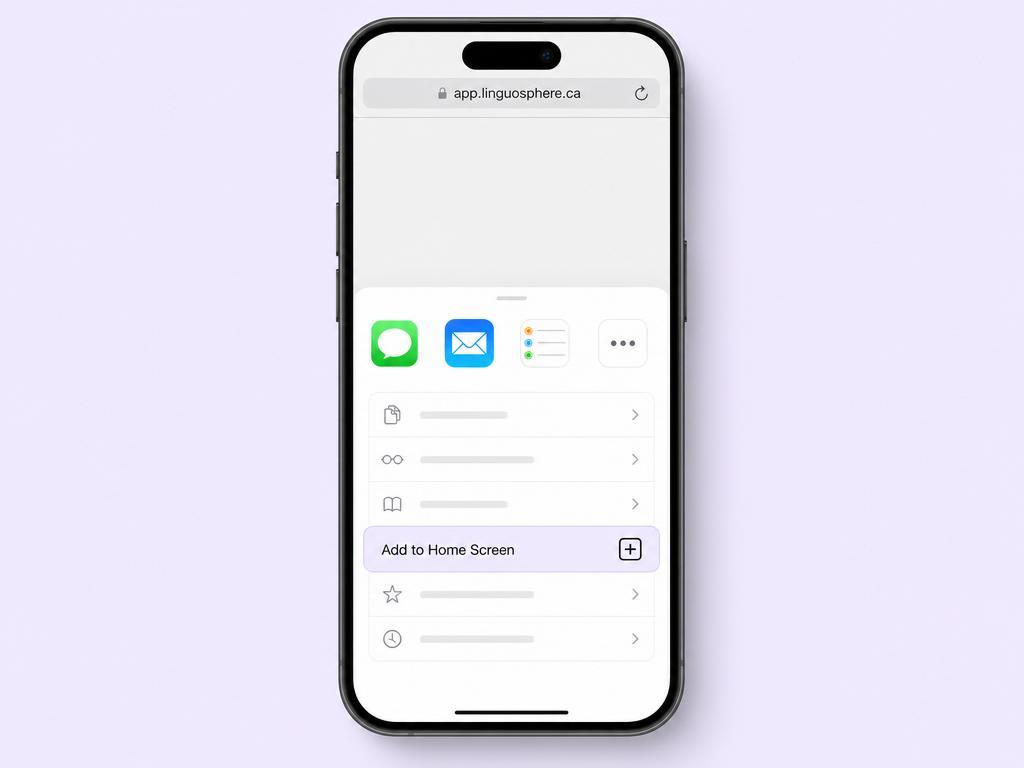 Étapes d'ajout de LinguoSphère à l'écran d'accueil sur iPhone